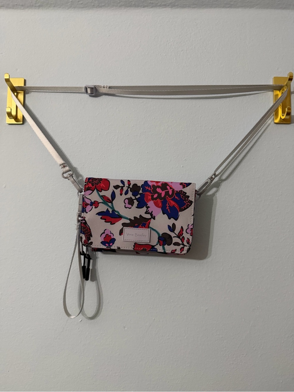 Vera Bradley Cream Floral Wallet with Red, Blue & Pink Accents